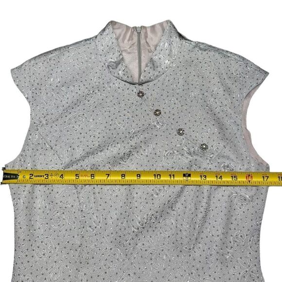 Vintage J.R. Nites by Caliendo Silver Gray Sparkly Formal Midi Dress Cap Sleeve - Picture 9 of 11